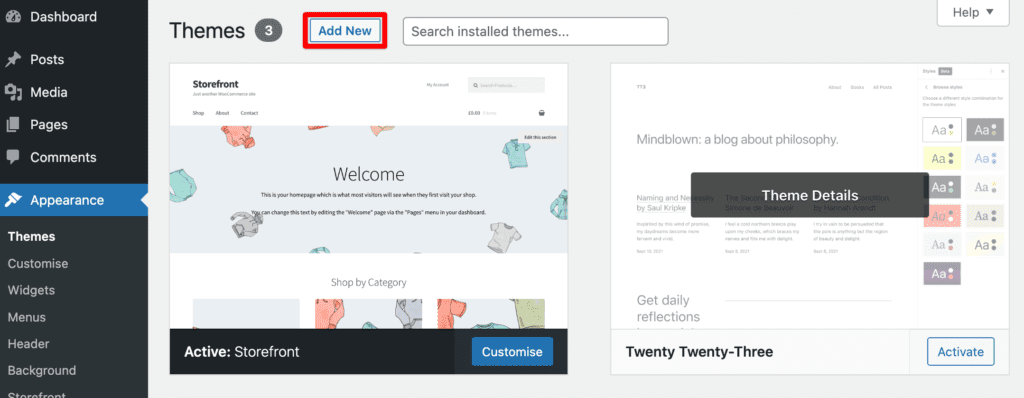 Add new WordPress theme from Upload Method