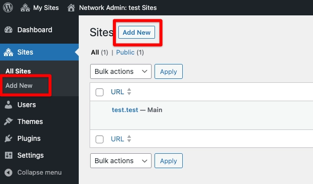 Add New Sites - WordPress Multisite Network