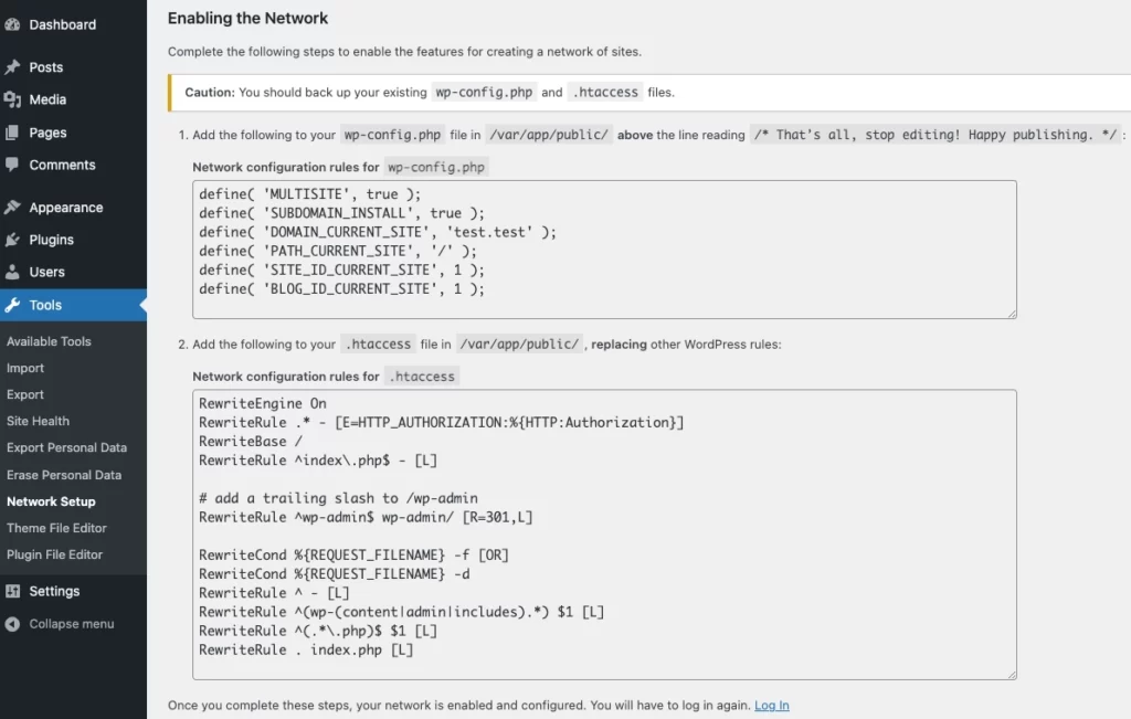 Enabling Multisite Network in WordPress