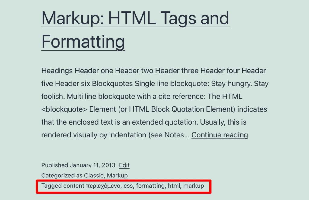 WordPress tags in a blog post