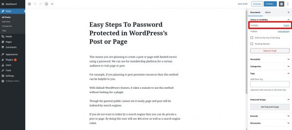 visibility-setting-wordpress-post
